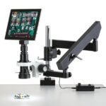 AmScope H800-APC-96S-TP 0.7X-5X Zoom Monocular Inspection Microscope on Articulating Arm w/ Pillar + LED Ring Light + 9.7" Touchscreen Imaging System