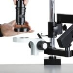 AmScope H800-APC-96S-TP 0.7X-5X Zoom Monocular Inspection Microscope on Articulating Arm w/ Pillar + LED Ring Light + 9.7" Touchscreen Imaging System - Image 3