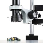 AmScope H800-APC-96S-TP 0.7X-5X Zoom Monocular Inspection Microscope on Articulating Arm w/ Pillar + LED Ring Light + 9.7" Touchscreen Imaging System - Image 4